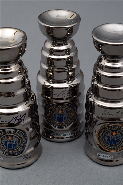 Wayne Gretzky Signed 1984, 1987 and 1988 Edmonton Oilers Limited-Edition Mini Stanley Cups with UDA COAs