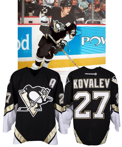 Alexei Kovalevs 2002-03 Pittsburgh Penguins Game-Worn Alternate Captains Jersey - Photo-Matched!