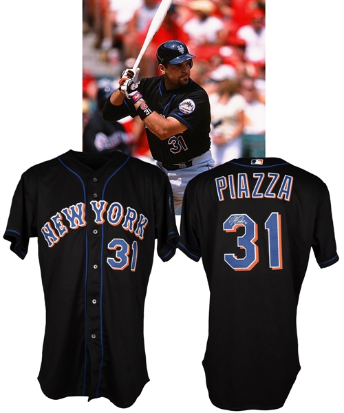 Mike Piazzas Early-2000s Signed New York Mets Game-Worn Jersey