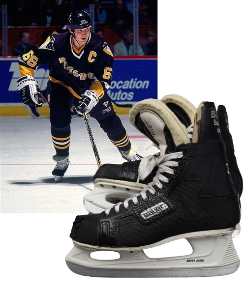 Mario Lemieuxs Early-1990s Pittsburgh Penguins Bauer Supreme 1000 Game-Used Skates