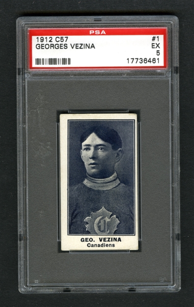 1912-13 Imperial Tobacco C57 Hockey Card #1 HOFer Georges "Chicoutimi Cucumber" Vezina - Graded PSA 5 - Highest Graded!