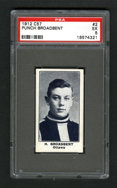 1912-13 Imperial Tobacco C57 Hockey Card #2 HOFer Harry "Punch" Broadbent RC - Graded PSA 5 - Highest Graded!