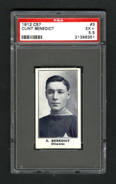 1912-13 Imperial Tobacco C57 Hockey Card #3 HOFer Clint "Praying Benny" Benedict RC - Graded PSA 5.5