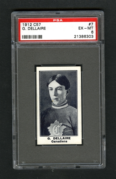1912-13 Imperial Tobacco C57 Hockey Card #7 Henri Dellaire - Graded PSA 6 - Highest Graded!