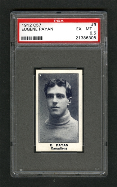 1912-13 Imperial Tobacco C57 Hockey Card #9 Eugene Payan - Graded PSA 6.5 - Highest Graded!