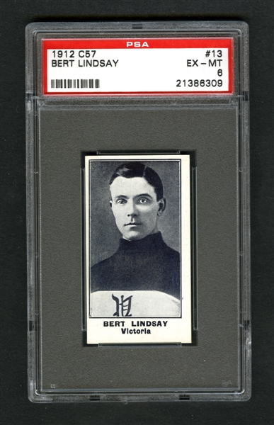 1912-13 Imperial Tobacco C57 Hockey Card #13 Leslie "Bert" Lindsay - Graded PSA 6 - Highest Graded!