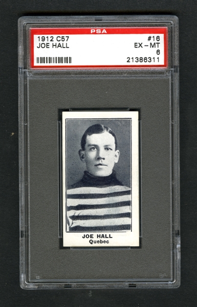 1912-13 Imperial Tobacco C57 Hockey Card #16 HOFer Joe "Bad Joe" Hall - Graded PSA 6 - Highest Graded!