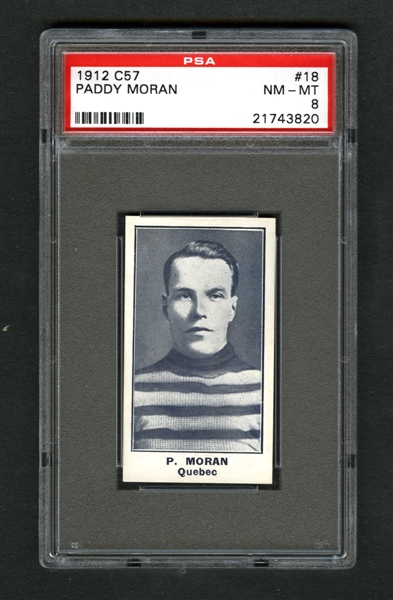 1912-13 Imperial Tobacco C57 Hockey Card #18 HOFer Patrick "Paddy" Moran - Graded PSA 8 - Highest Graded!