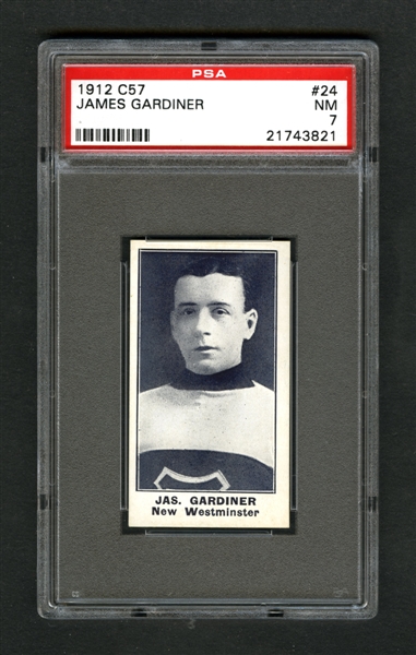 1912-13 Imperial Tobacco C57 Hockey Card #24 HOFer James "Jimmy" Gardner - Graded PSA 7 - Highest Graded!