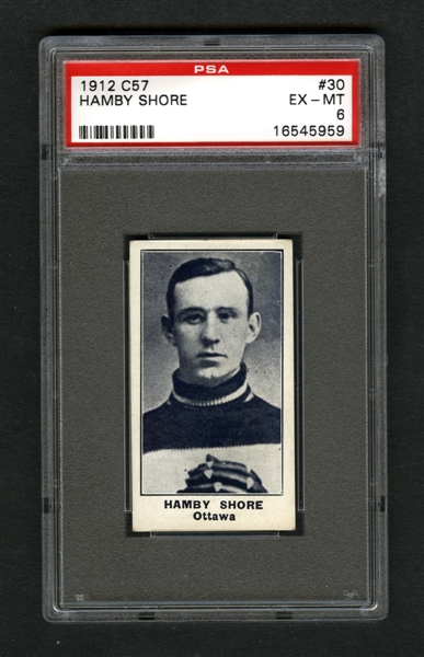1912-13 Imperial Tobacco C57 Hockey Card #30 Hamilton "Hamby" Shore - Graded PSA 6 - Highest Graded!