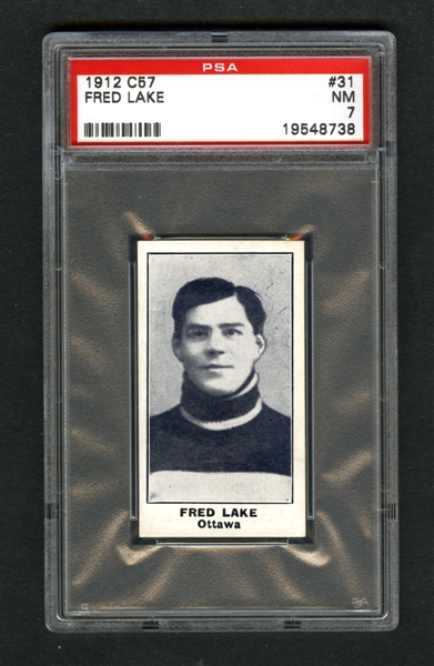 1912-13 Imperial Tobacco C57 Hockey Card #31 HOFer Frederick "Fred" Lake - Graded PSA 7 - Highest Graded!