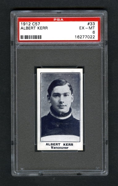 1912-13 Imperial Tobacco C57 Hockey Card #33 Albert "Dubbie" Kerr - Graded PSA 6 - Highest Graded!