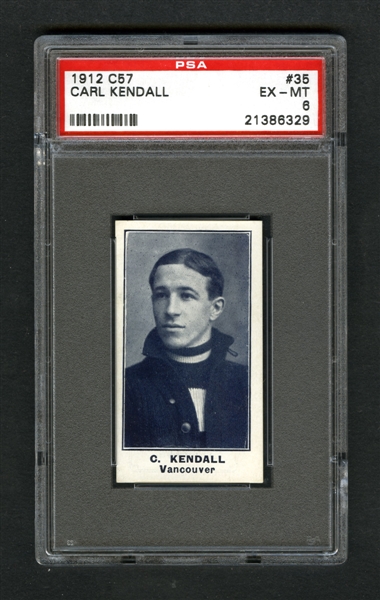 1912-13 Imperial Tobacco C57 Hockey Card #35 Carl Kendall RC - Graded PSA 6 - Highest Graded!