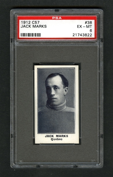 1912-13 Imperial Tobacco C57 Hockey Card #38 John "Jack" Marks RC - Graded PSA 6 - Highest Graded!