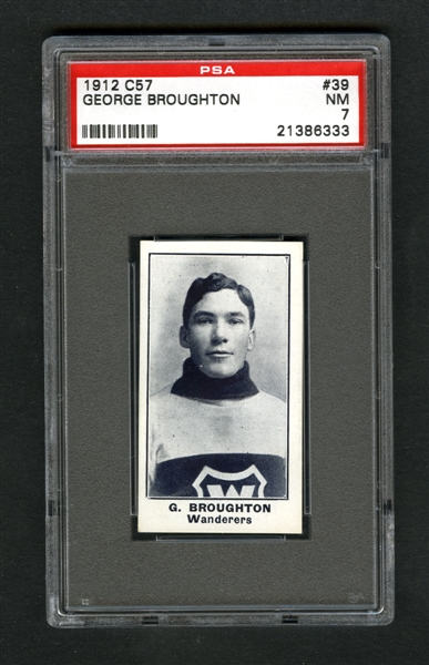 1912-13 Imperial Tobacco C57 Hockey Card #39 George Broughton RC - Graded PSA 7 - Highest Graded!