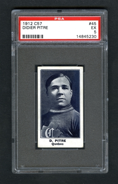 1912-13 Imperial Tobacco C57 Hockey Card #45 HOFer Didier "Canonball" Pitre - Graded PSA 5 