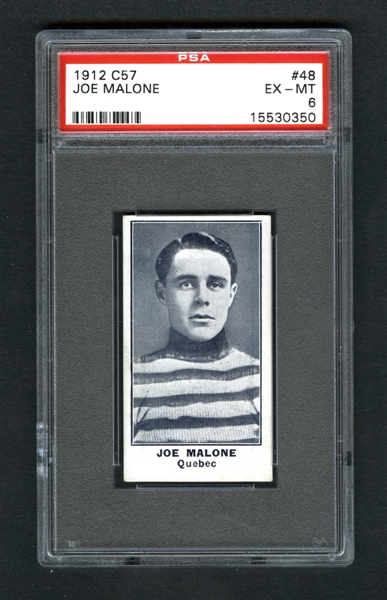 1912-13 Imperial Tobacco C57 Hockey Card #48 HOFer Joe "Phantom Joe" Malone - Graded PSA 6 - Highest Graded!