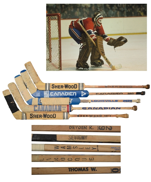 Montreal Canadiens 1970s and 1980s Goalie Game-Used Stick Collection of 5 Featuring Ken Dryden