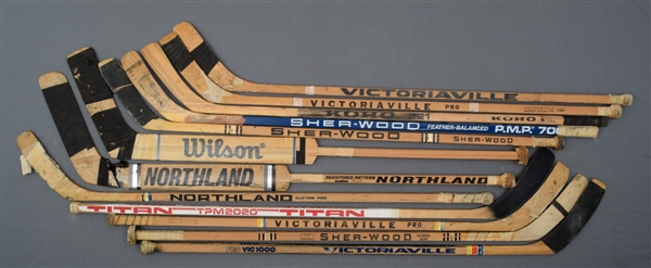 St. Louis Blues 1970s/1980s Game-Used Stick Collection of 12 with Unger, Liut, Johnston and Plager Bros