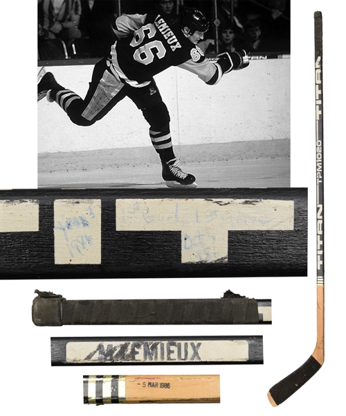 Mario Lemieuxs 1986-87 Pittsburgh Penguins Titan Game-Used Stick with "1st Goal of Season" Annotation