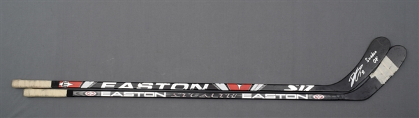 Dany Heatleys Mid-2000s Ottawa Senators Easton Game-Used Gloves Plus Two Easton Game-Used Sticks
