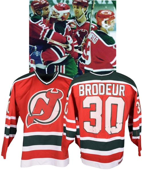 Martin Brodeurs 1992-93 New Jersey Devils Game-Worn Pre-Season Jersey with LOAs