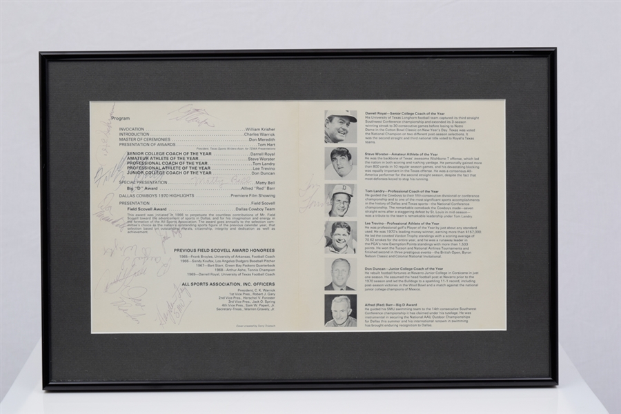 Dallas Cowboys HOFers and Stars 1970 Multi-Signed Program Framed Display with JSA LOA (14" x 21")
