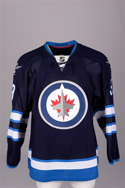 Tobias Enstroms 2013-14 Winnipeg Jets Game-Worn Jersey with Team LOA - Team Repairs!