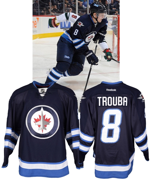 Jacob Troubas 2013-14 Winnipeg Jets Game-Worn Rookie Season Photo-Matched Jersey, Helmet and Gloves with Team LOAs