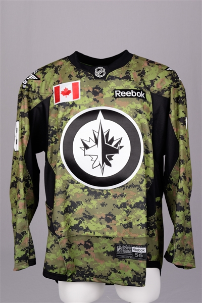 Jacob Troubas 2014-15 Winnipeg Jets Signed Worn Warm-Up Canadian Armed Forces Jersey with Team LOA