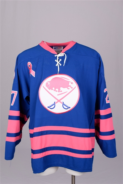 Teppo Numminens 2011 Buffalo Sabres Signed Worn Blue and Pink Jersey with Team COA