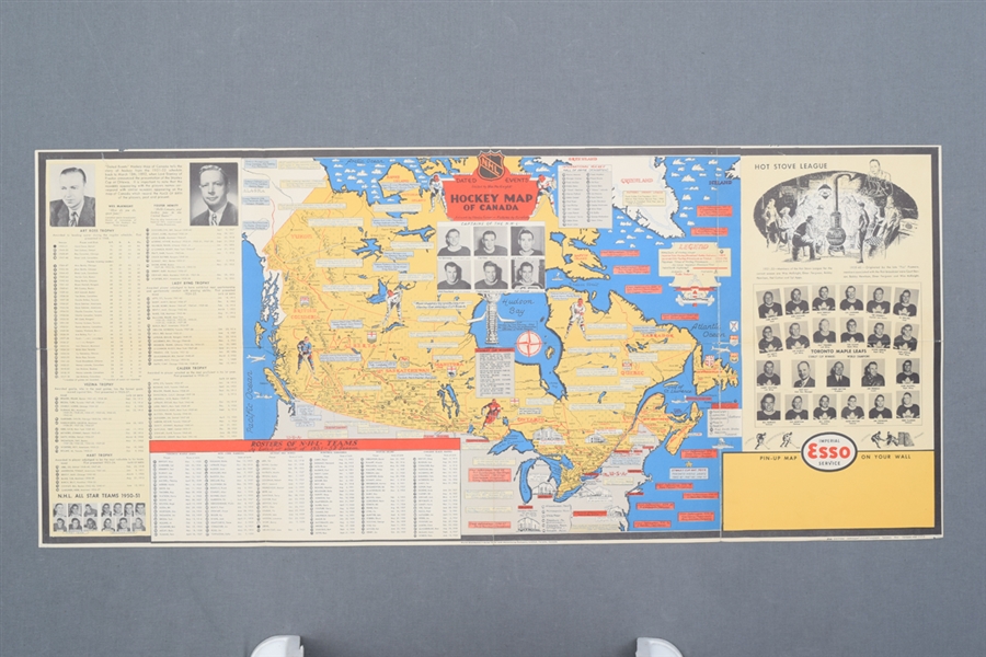 Rare 1951-52 Esso "Hockey Map of Canada" Poster (17" x 39")