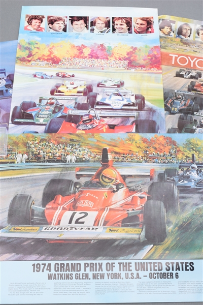 Watkins Glen 1974, 1977, 1979 and 1980 Original Formula One Posters Featuring Gilles Villeneuve and Mario Andretti