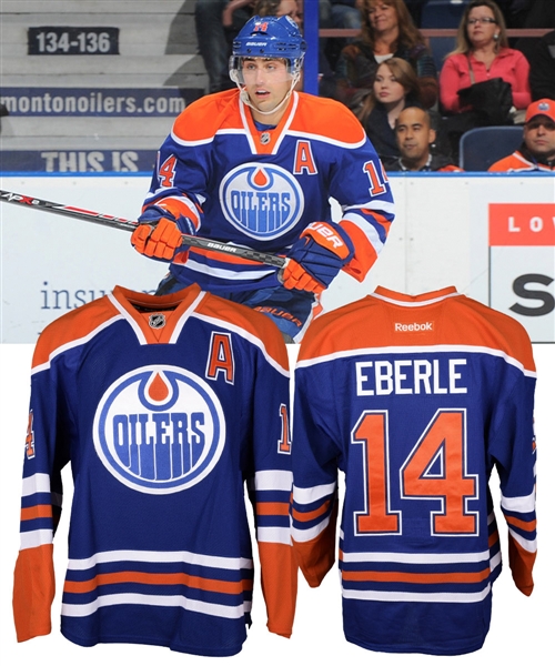 Jordan Eberles 2012-13 Edmonton Oilers Game-Worn Alternate Captains Retro Jersey with Team LOA