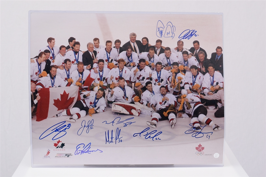 Team Canada 2002 Salt Lake City Winter Olympics Multi-Signed Photo with Lemieux, Brodeur and Yzerman (16" x 20")