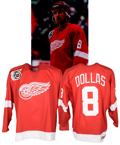 Bobby Dollas 1991-92 Detroit Red Wings Game-Worn Jersey - 75th Patch! - Photo-Matched!