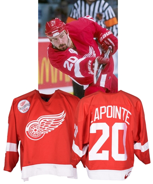 Martin Lapointes 1997-98 Detroit Red Wings Game-Worn Jersey - VK & SM Patch! - Team Repairs!