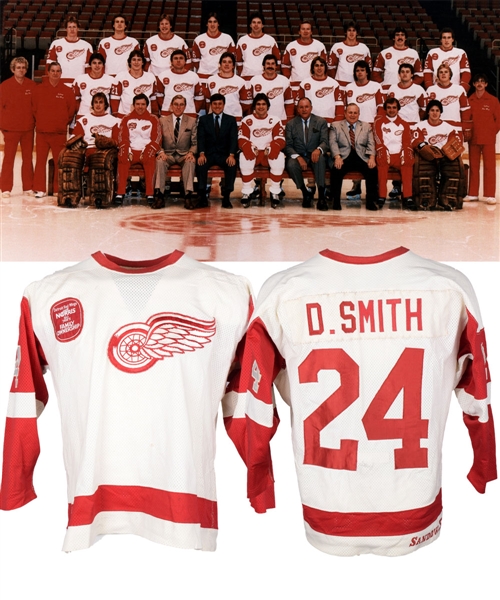 Derek Smiths 1981-82 Detroit Red Wings Game-Worn Jersey - Norris 50th Patch!