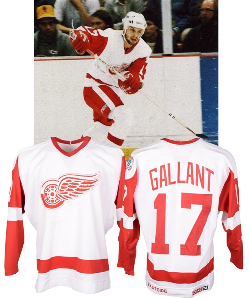 Gerard Gallants 1985-86 Detroit Red Wings Game-Worn Jersey - 60th Patch!