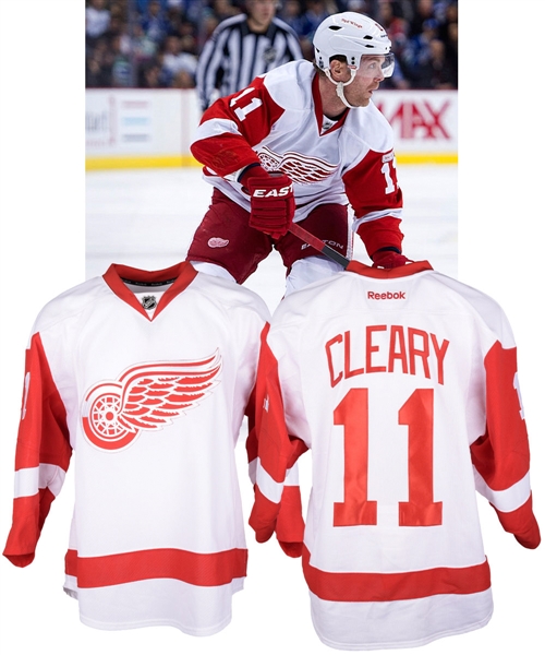 Dan Clearys 2011-12 Detroit Red Wings Game-Worn Jersey with Team COA - Lokomotiv Patch!