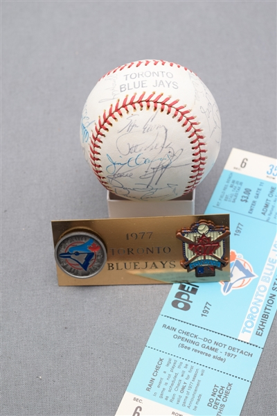 Toronto Blue Jays 1977 Inaugural Season Team-Signed Ball by 26 and Inaugural Game Ticket