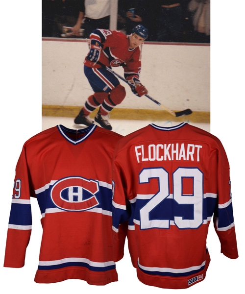 Ron Flockharts 1984-85 Montreal Canadiens Game-Worn Jersey - Team Repairs!
