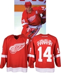 Brendan Shanahans 2001-02 Detroit Red Wings Game-Worn Alternate Captains Jersey with Team COA - Team Repairs!