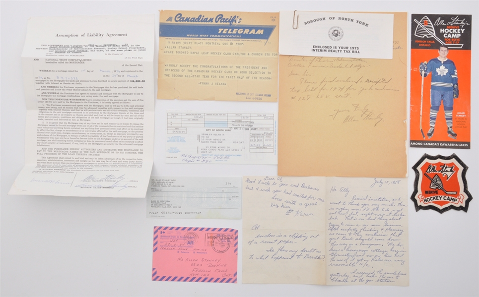 Allan Stanley Memorabilia and Autograph Collection Including Beehive Hockey Camp Items