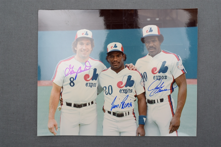 Gary Carter, Andre Dawson and Tim Raines Montreal Expos Triple-Signed Photo and Ball