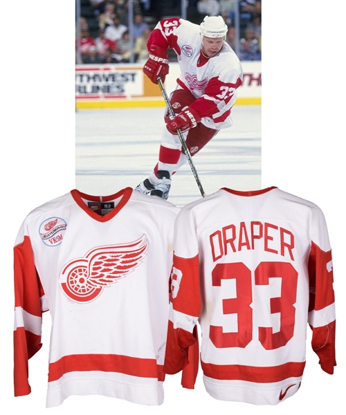 Kris Drapers 1997-98 Detroit Red Wings Game-Worn Jersey - VK & SM Patch! - 15+ Team Repairs!