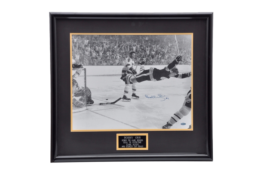 Bobby Orr "The Goal" Signed Frame Collection of 2 and Advertising Mirror