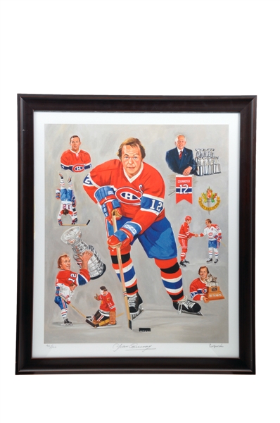 Yvan Cournoyer Signed Limited-Edition Retirement Night Framed Lithograph Plus Signed Framed Photo and 1982 HHOF Dinner Medallion
