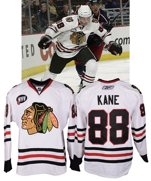 Patrick Kanes 2007-08 Chicago Black Hawks Game-Worn Rookie Season Jersey - "WWW" Patch! - Worn in First NHL Game! - Photo-Matched!