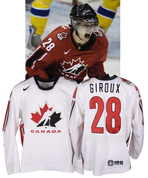 Claude Girouxs 2008 IIHF World Junior Championships Team Canada Game-Worn Jersey with Hockey Canada LOA